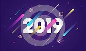 2019 text on purple abstract background for New Year celebration