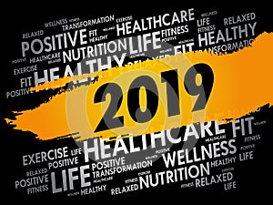 2019 word cloud collage, health concept