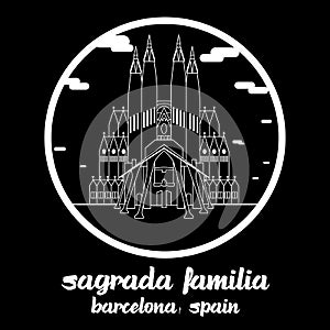 2020/03/15 Bangkok Thailand. Circle icon line Sagrada Familia. Vector illustration in spain. Vector illustration