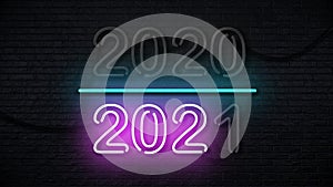 2020-2021 Change Happy New Year 2021 Neon Sign New Years Concept Background Looped Animation