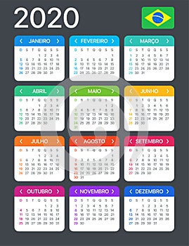 2020 Calendar - vector template graphic illustration - Brazilian version