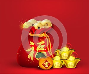 2020 Chinese new year auspicious alphabet of Chinese and ancient Chinese coins, symbols of wealth,Chinese Translation