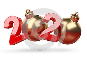 2020 concept. New year golden and red symbol with Ñhristmas tree toy