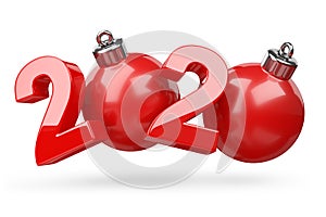 2020 concept. New year red symbol with Ñhristmas tree toy