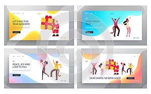 2020 Corporate Party with Santa Claus Website Landing Page Set. Cheerful People in Mouse Costumes Dancing