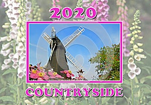 2020 countryside new year years calendar design flowers plants foxgloves cats butterfly