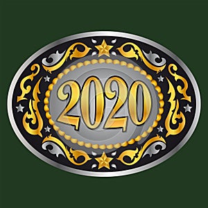 2020 Cowboy  Western Style new year oval belt buckle vector illustration