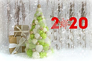 2020. Creative Christmas tree. New Year, Christmas background, rustic style