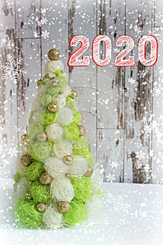 2020. Creative Christmas tree. New Year, Christmas background, rustic style