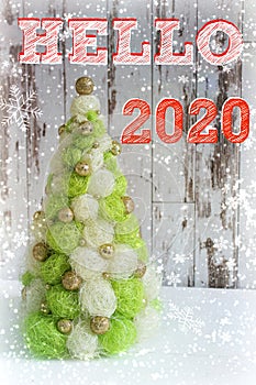 2020. Creative Christmas tree. New Year, Christmas background, rustic style