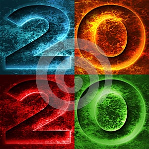 2020  Elecxtrical Marblized Numbers in Four Panels â€“ 3D Illustration