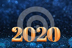 2020 golden new years 3d rendering at abstract sparkling dark blue glitter perspective background studio.luxury holiday backdrop.