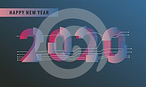 2020 happy new year abstract electronical virtual reality card design