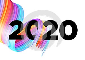 2020 Happy New Year Background Design. Vector Lettering with Abstract Gradient Brushstroke. Colorful Illustration.