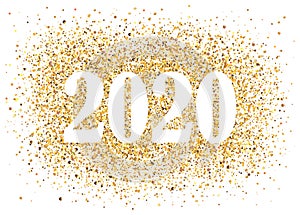 2020 Happy New Year background with golden glitter number. Christmas winter holidays design. Seasonal greeting card