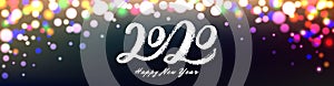 2020 Happy New Year banner with color lights background