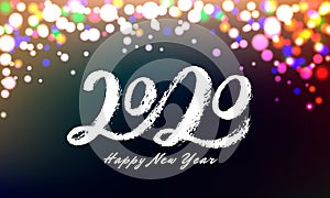 2020 Happy New Year banner with color lights background