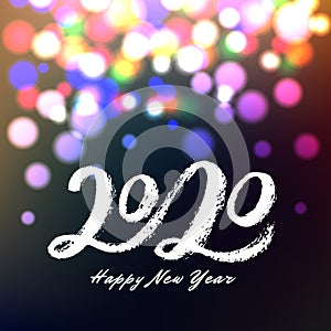 2020 Happy New Year banner with color lights background