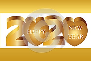 2020 Happy New Year Banner, Heart Vector