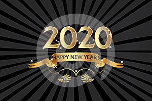 2020 Happy New Year, Golden Emblem Background