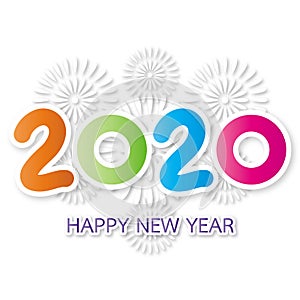 2020 Happy New Year Greeting Card with Fireworks