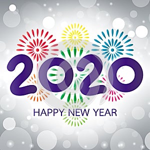 2020 Happy New Year Greeting Card with Fireworks