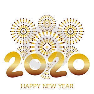 2020 Happy New Year Greeting Card with Gold Fireworks