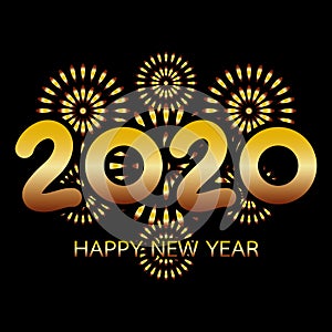 2020 Happy New Year Greeting Card with Gold Fireworks