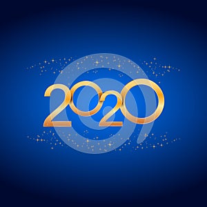 2020 Happy New Year holiday background with shiny golden numbers and sparkles. Template for banner, poster, christmas greetin