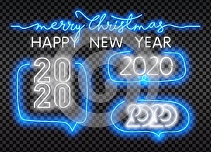 2020 Happy New Year Neon Text. 2020 New Year Design template for Seasonal Flyers and Greetings Card or Christmas themed