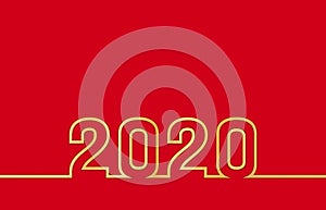 2020 Happy New Year text design with golden numbers on red background. Holiday banner, poster, flyer, greeting card