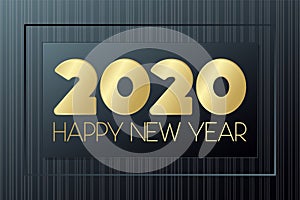 2020 Happy New Year vector greeting card. Golden icon with lines background. Banner for celebration, congratulation, web, design,