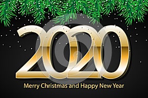 2020 Merry Christmas and Happy New Year. Celebrate design. Concept template for holiday. Vector background, greeting card, poster