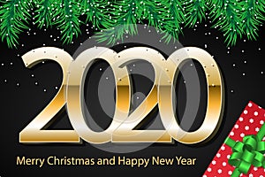 2020 Merry Christmas and Happy New Year Celebrate design. Concept template for holiday. Vector background, greeting card, poster