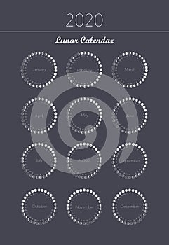 2020 moon phases calendar spiral astronomy vector chart