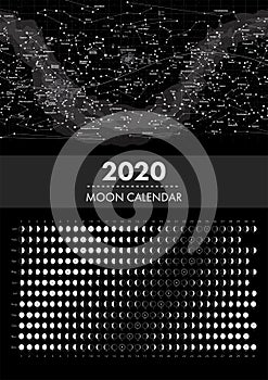 2020 moon phases calendar and star map vector