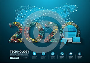 2020 new year business innovation technology set application icons