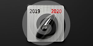 2020 new year change. Switch vintage old on 2020, black background