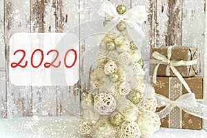 2020. New year, Christmas card.New year, Christmas background, rustic style.