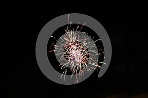 2020 New Year colorful fireworks exploding on the sky above Lacul Morii Lake, Bucharest, Romania - 1/1/2020