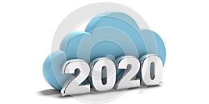 2020. New year and data storage computing cloud isolated on white background. 3d illustration