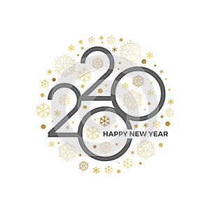 2020 new year logo with holiday greeting and showflakes on a white background. Design for greeting card, invitation, calendar, etc