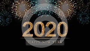 2020 New Year`s eve card, illustration with fireworks