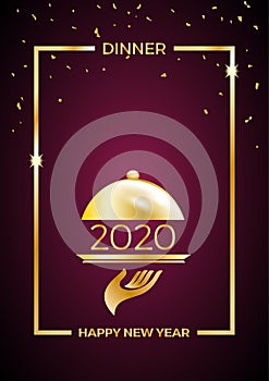 2020,  New Year`s Eve dinner, template for poster, cover and menu. Vector illustration