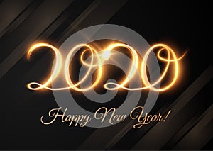 2020 new year shiny numbers vector light trail background.