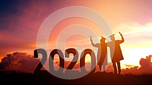 2020 New year Silhouette people graduation in 2020 years education congratulation concept ,Freedom and Happy new year