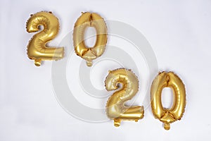 2020 number of gold foiled balloons isolated on transparent background. Happy new year 2020 holiday