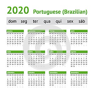 2020 Portuguese American Calendar