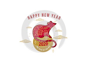 2020 rat happy new year vector background, chinese banner concept. Isolated greeting card with mouse standing on the sun