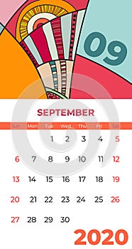 2020 September calendar abstract contemporary art vector. Desk, screen, desktop month 09, 2020, colorful